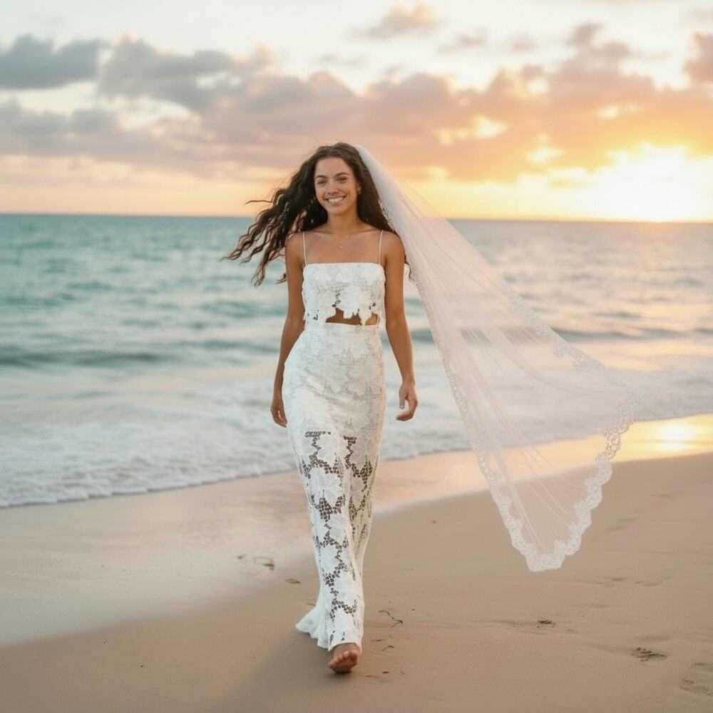 NWT Rumer Tropez White Lace Bridal Beach Wedding Maxi Skirt and Crop Top Size XS - Picture 11 of 11